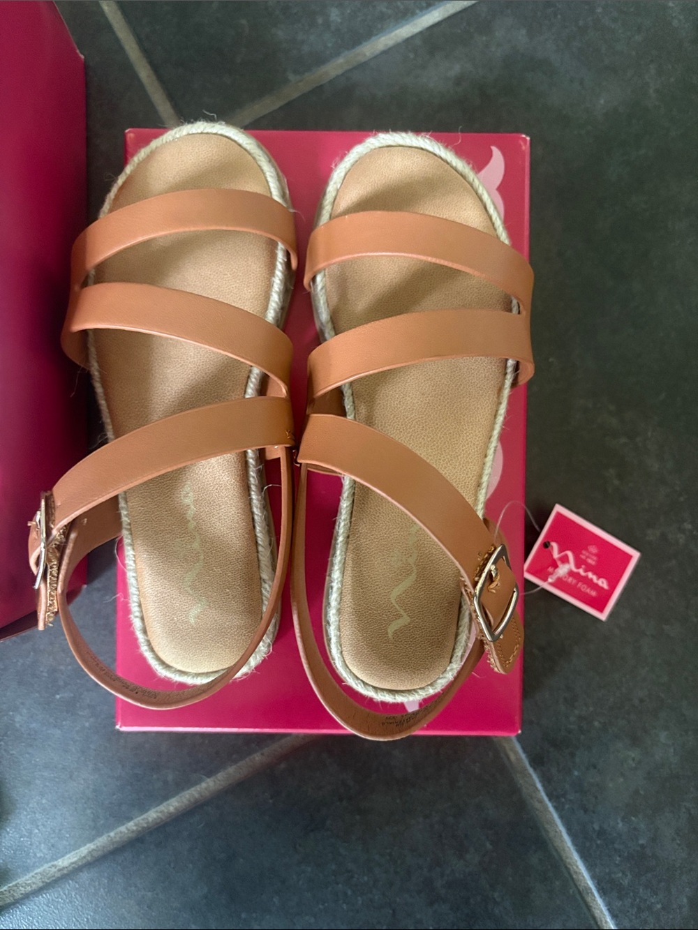 Nina Tan Triple-Strap Espadrille Sandals
